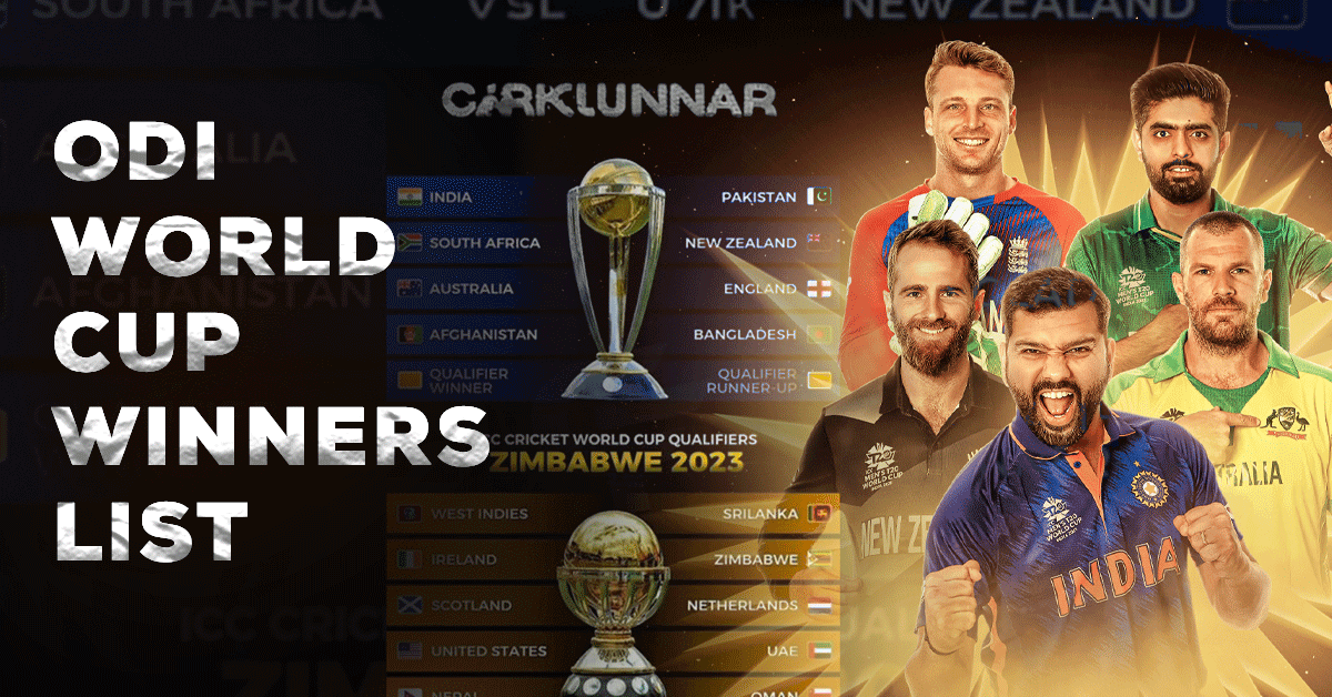 ODI World Cup Winners List | Winners, Runners-up & Captains